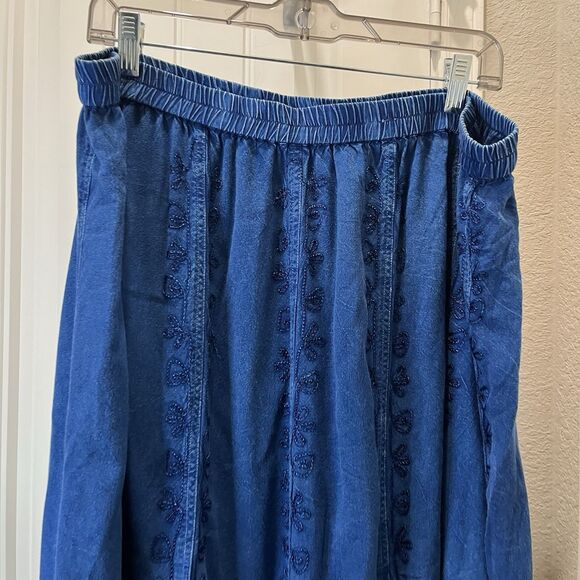 Studio West Blue Handkerchief Boho Lace Hem Midi Skirt Western Womens Size XL - Picture 2 of 11